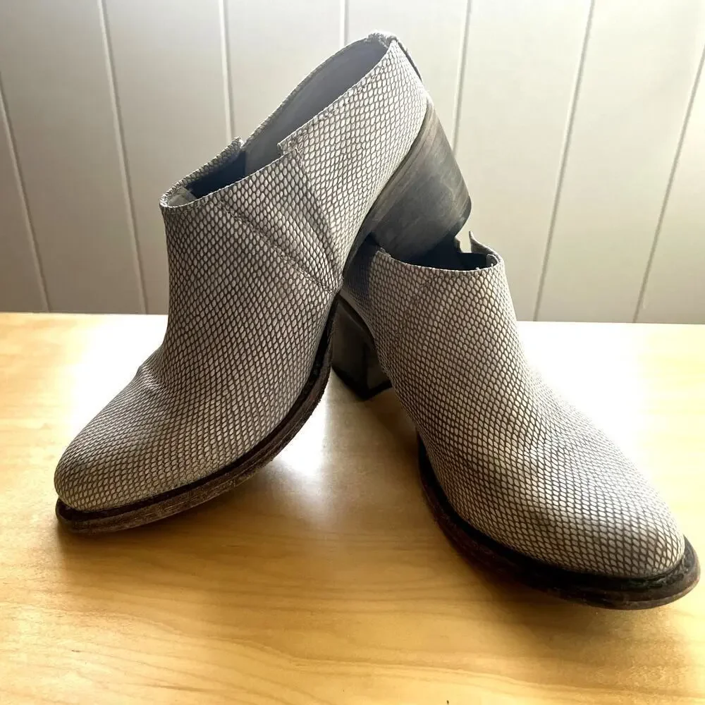 Freebird by Steven Shae Cream‎ Lizard Leather Mule Booties SZ 7